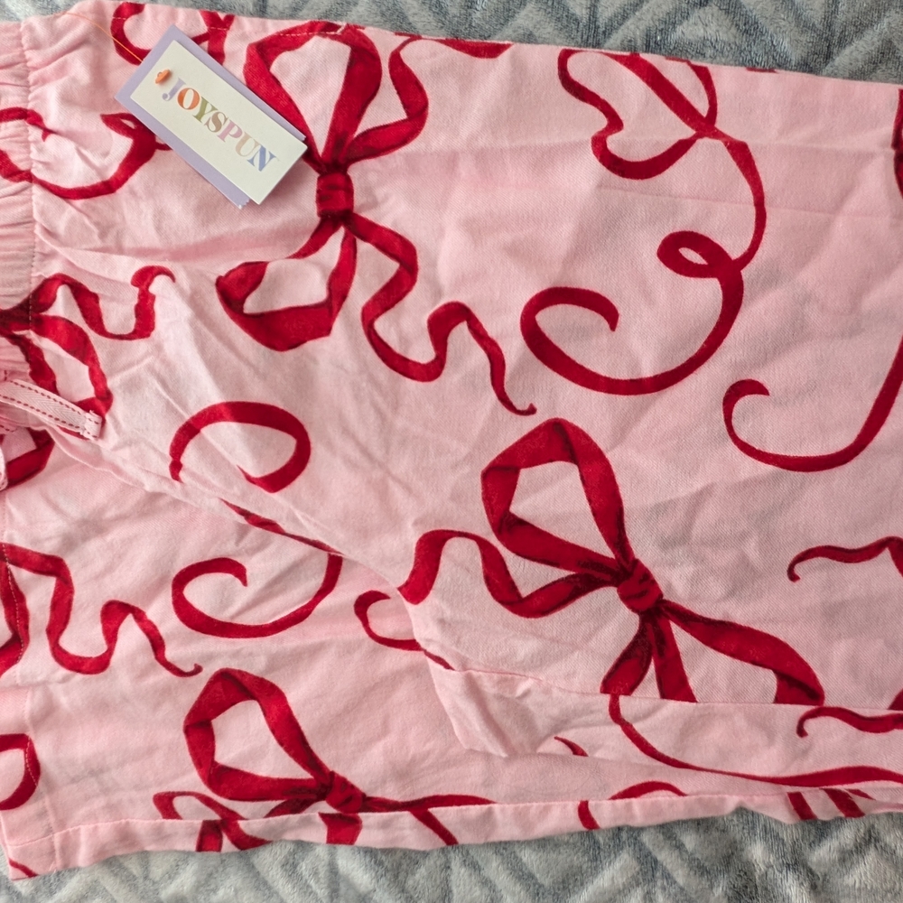 Joyspun Pink Pajama Pants with Red Bow Design